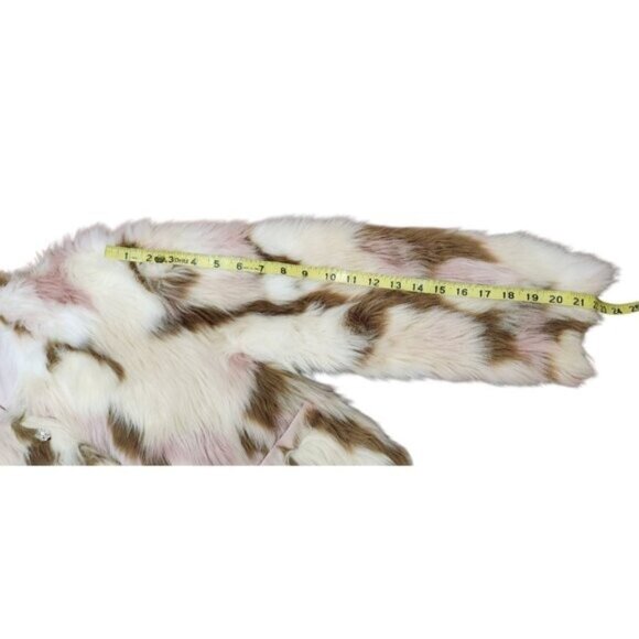 NIMO WANG Faux Fur Jacket Multicolor Pink Brown White |Boho Statement Outerwear - Picture 12 of 13